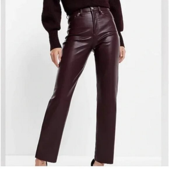 EXPRESS Modern Straight Super High Rise Faux Leather Pants Size 4 - Picture 1 of 14